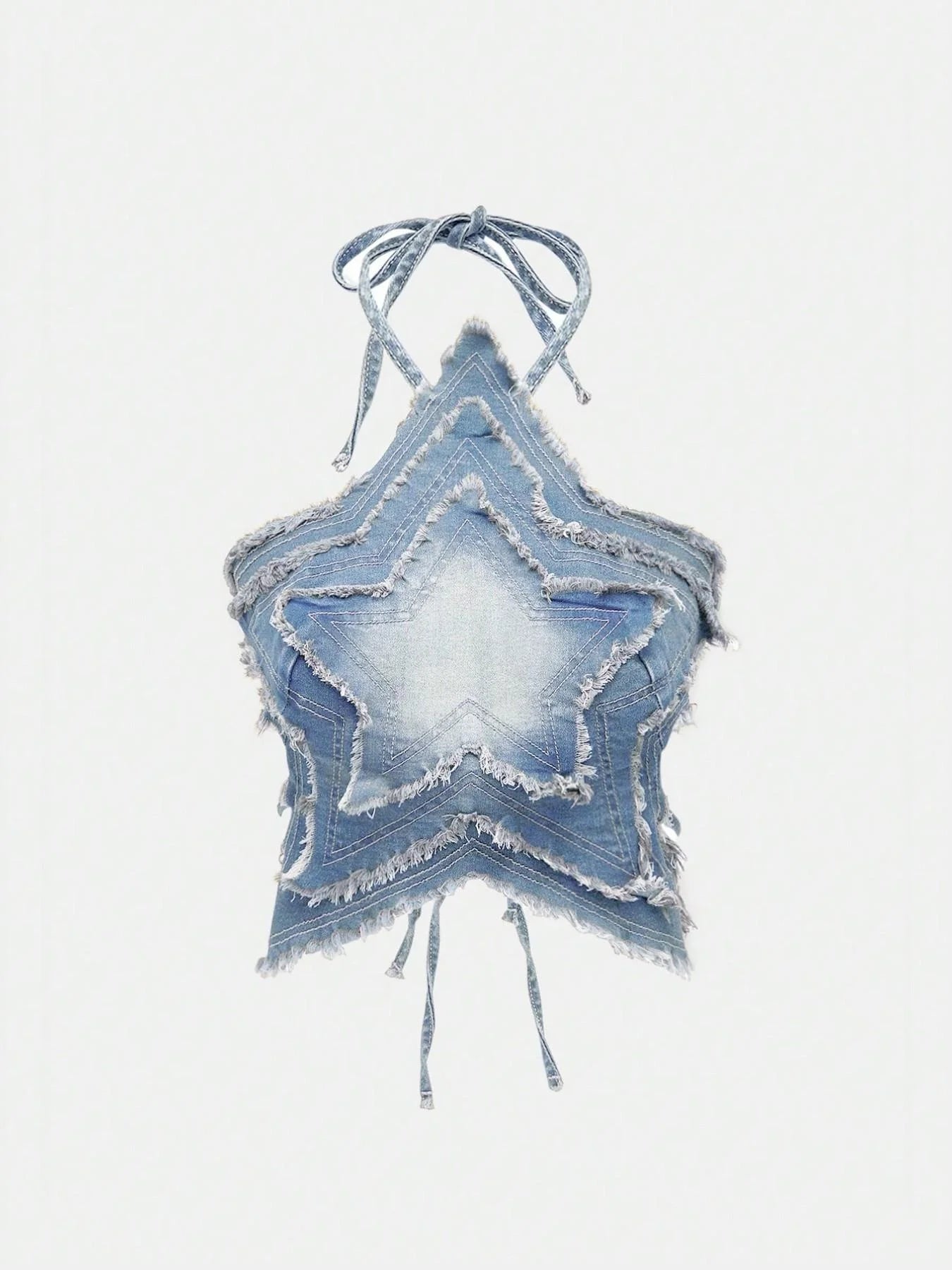 American Retro Sweet Cool Style Gradient Denim Star Halter Top, Sexy Girl Atmosphere Full, Slim-Fitting