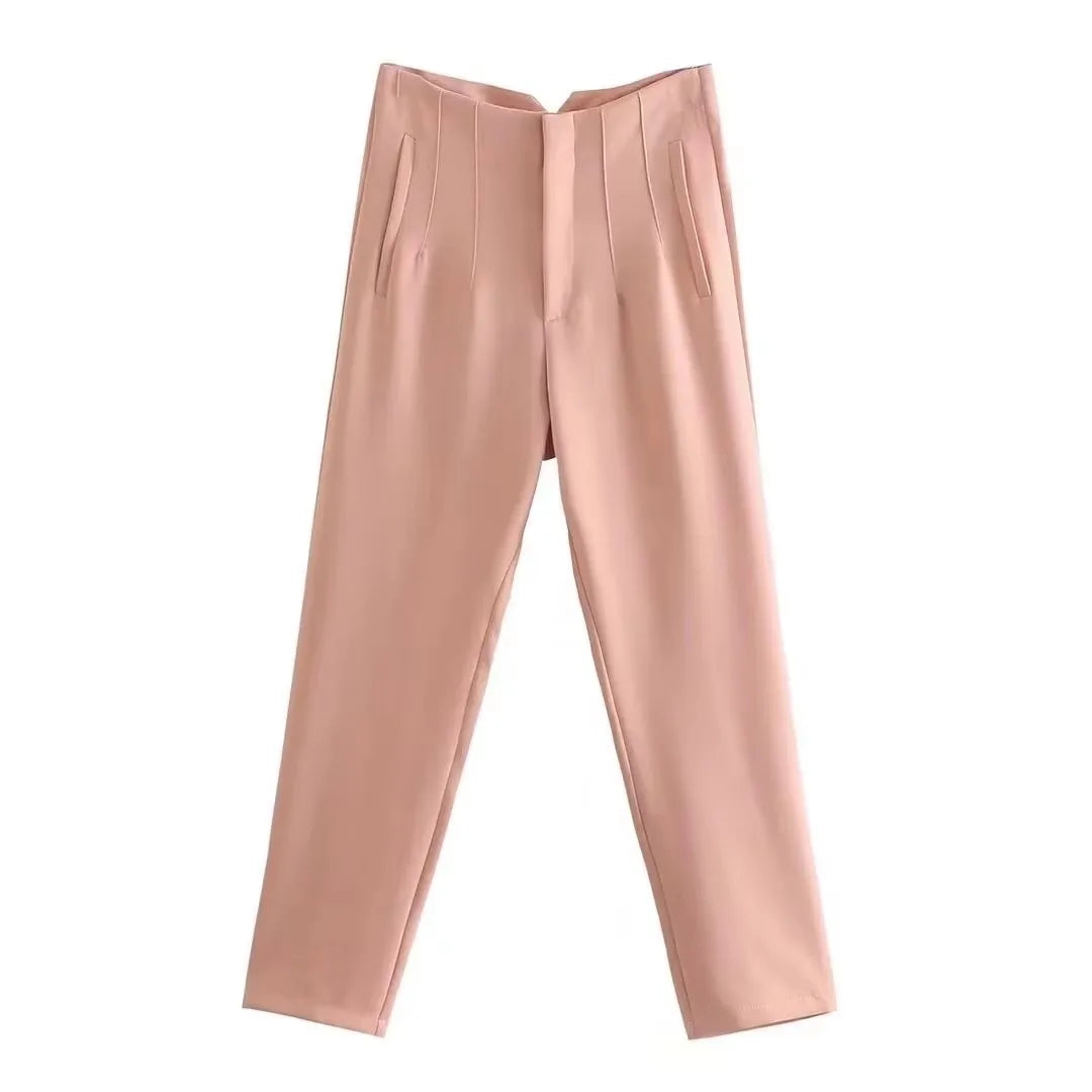 HH Women Vintage Solid Pencil Pants High Waist Pant For Women Casual Streetwear Woman Trousers Office Wear Basic Pant Mujer