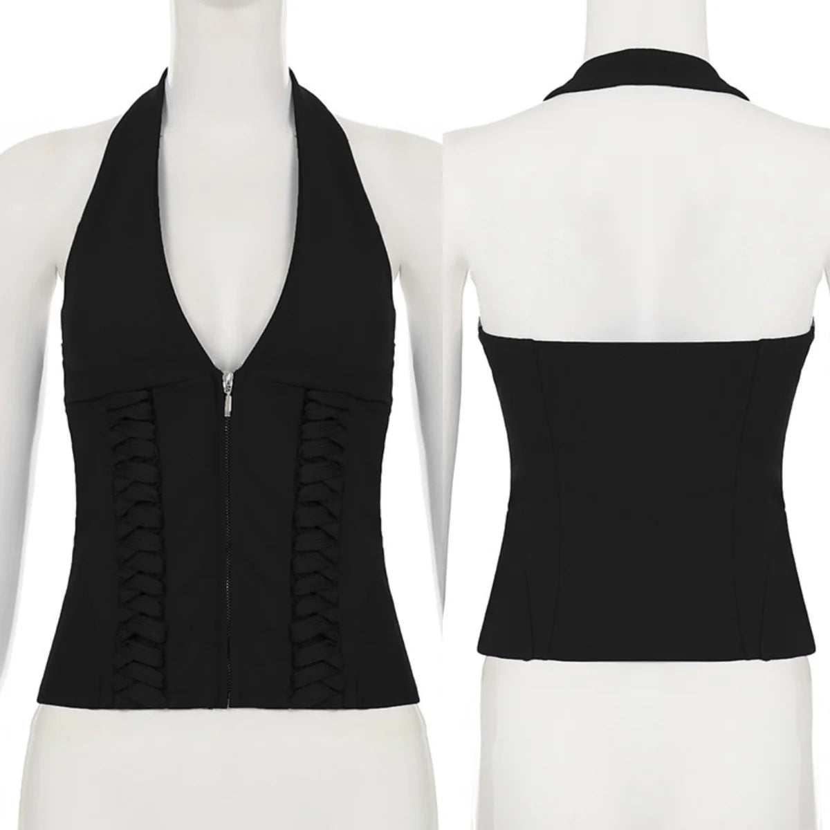 Y2K Clothes Sexy Lace Up Sleeveless Top Slim Halter Tank Tops Woman Cami Party Corset Zipper Vest Fashion Streetwear 2025 Summer