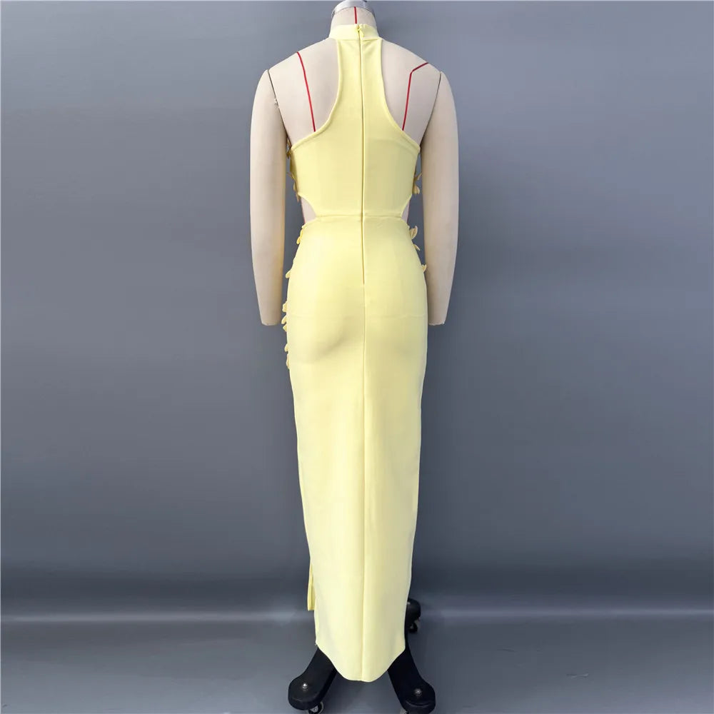 Halter Patchwork Appliqués Bandage Sheath Ankle-Length Club Party Dress | Inspired by Beren Saat