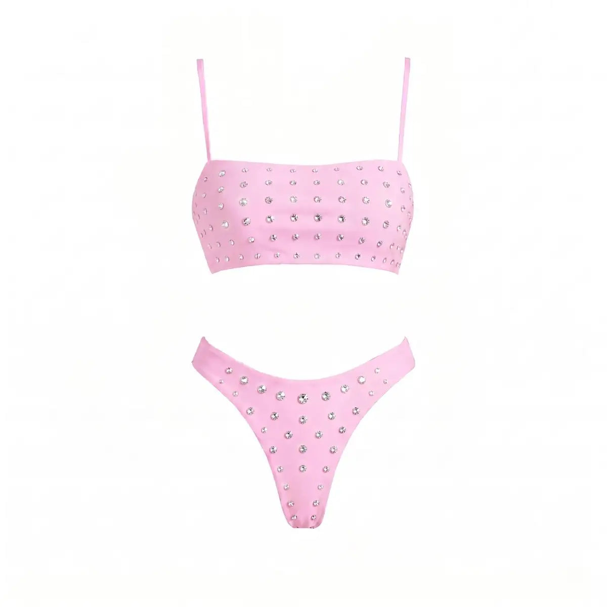 3Pcs Diamond Bikini With Cover Up Sexy Women Swimsuit Swimwear Female Bandeau Biquini Pink Print Swim Suit Beachwear Bathingsuit