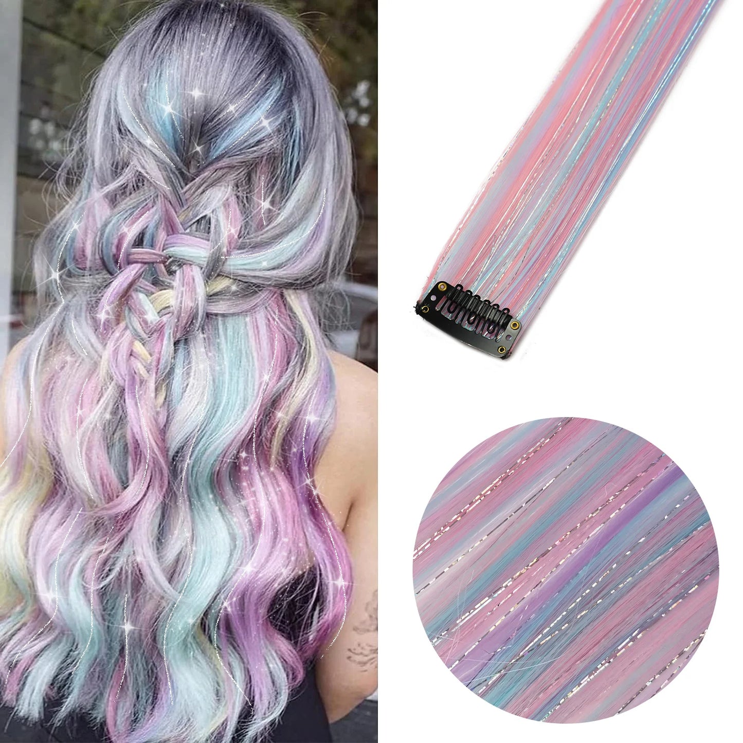 Clip in Hair Extensions Colored Party Highlights 22 inches 6pcs/pack Multi-colors Straight Hair Synthetic Hairpieces Royal Blue