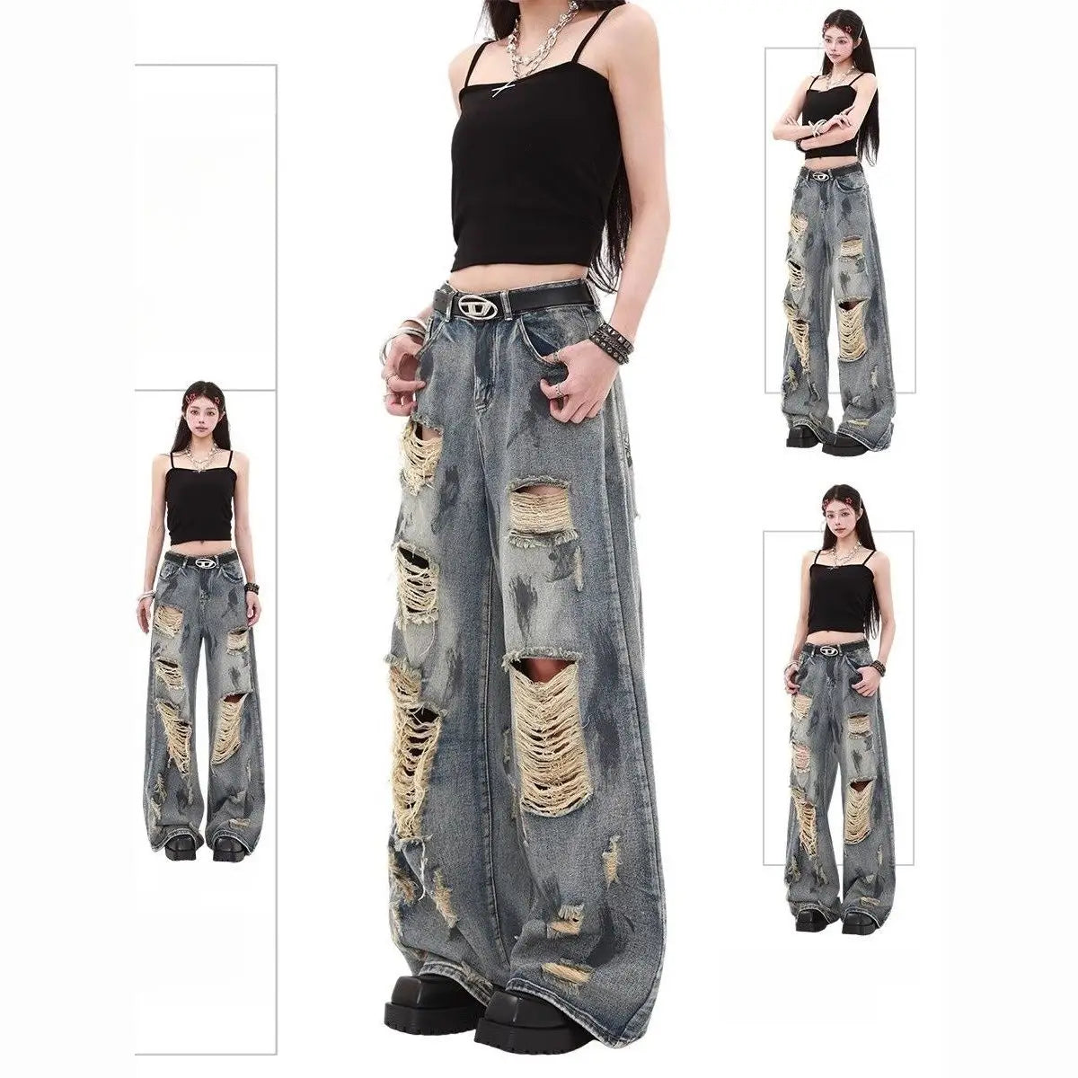 Ripped High-Waist Wide-Leg Jeans | Inspired by Lara