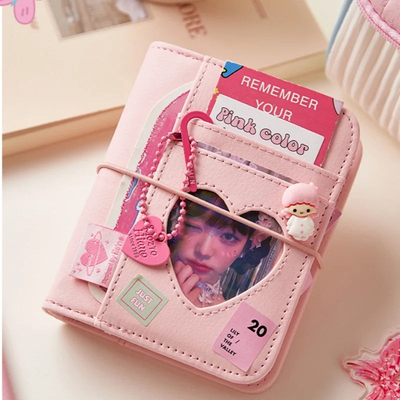 M5 Korean Pink Heart Ring Binder Detachable Portable Travel Journal for KPOP Idol Cute Small Album with Strap Diary Scrapbook