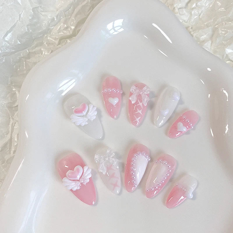 Cute Pink Heart & Bow Press-on Nails