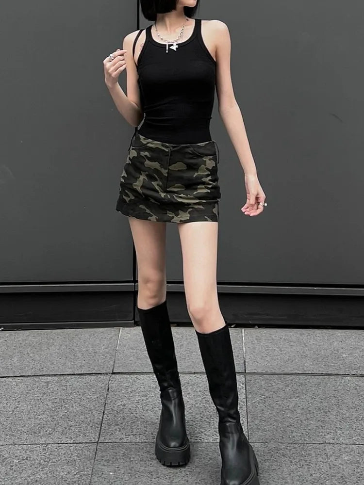 Camouflage Denim Cargo Skirts Women Sexy Low Waist Streetwear Mini Skirt Vintage American Harajuku Casual Female Slim Skirt