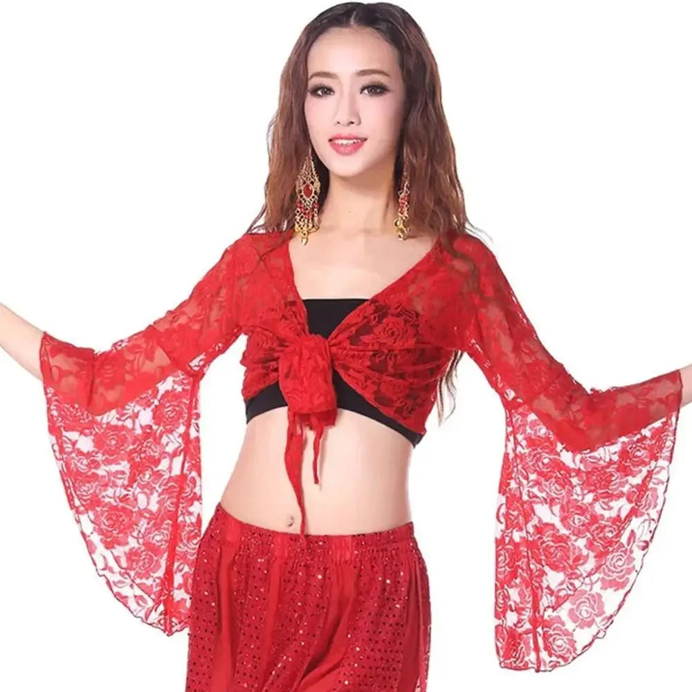 Women's Belly Dance Top  Short Cardigan Lace Long Sleeve Shrug Lace-up Shirt Gymnastics Cover Up Cardigan Wraps New
