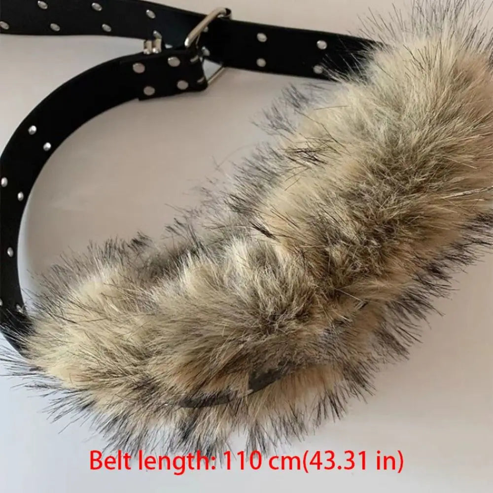 Personality PU Leather Leather Fur Belt Faux Fur Rivet Plush Belt Korean Style Jeans Decor Furry Waistband Female/Girls