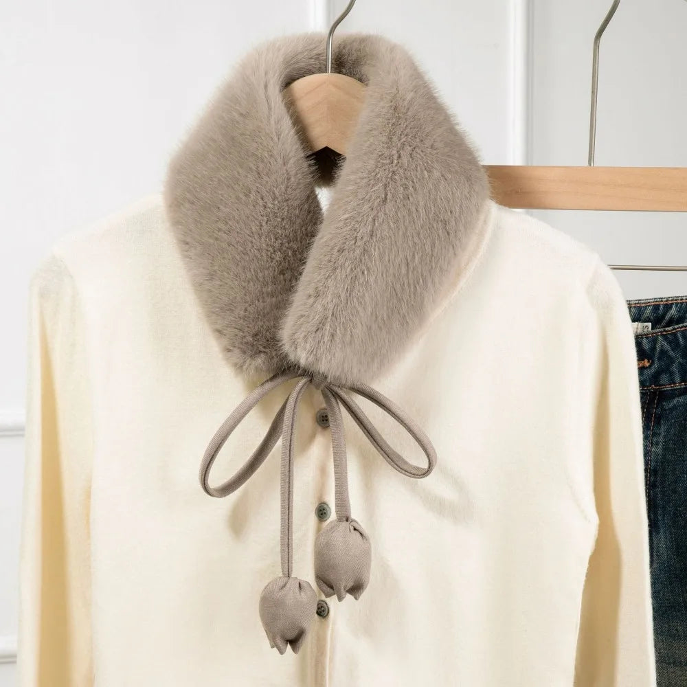 Sweet Rabbit Fur Earmuffs Multi Functional Headband Warm Scarf Tulip Flower Tether Neckerchief Fur Neck Warmer Daily Use