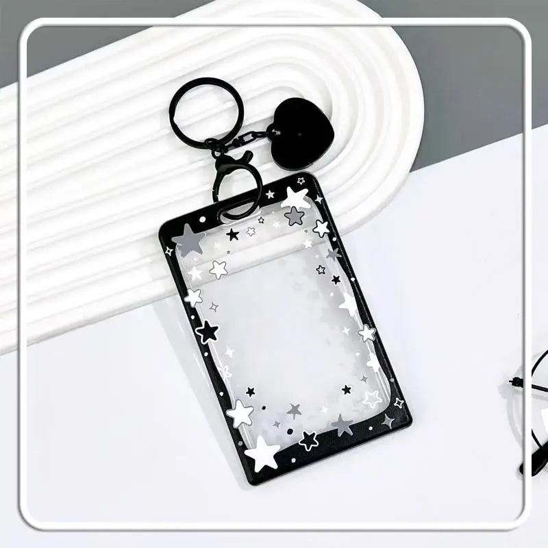 Star Sliding Cover Card Holder Transparent Portable ID Protector Kpop Photocard Case Student School Card Bus Card Holder