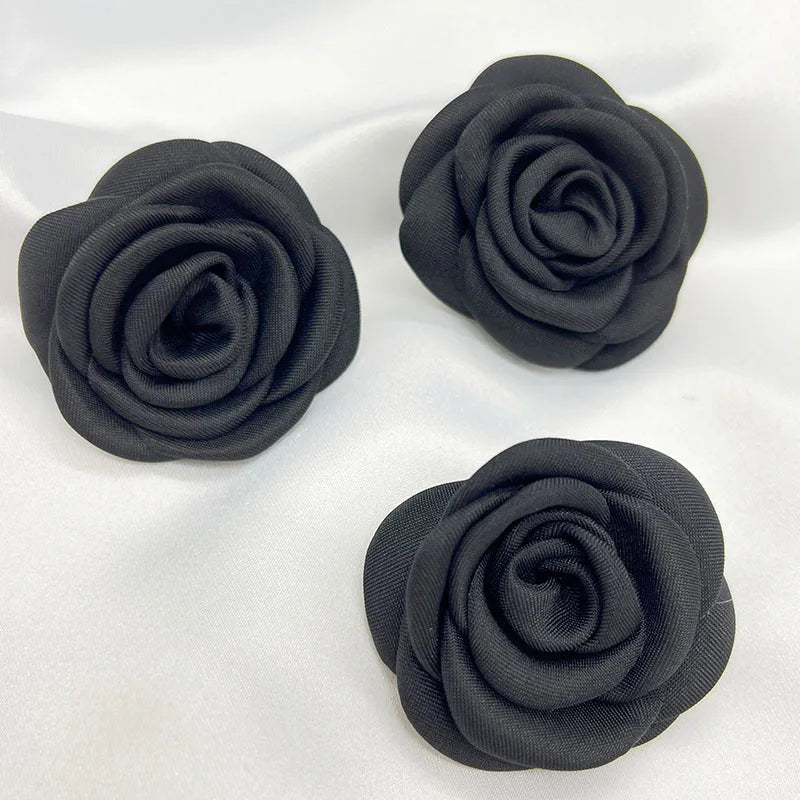5pcs 5CM Black Red Ivory Soft Fabric Rose Flower For Wedding Dress Home DIY Hats Shoes Clothing Decoration