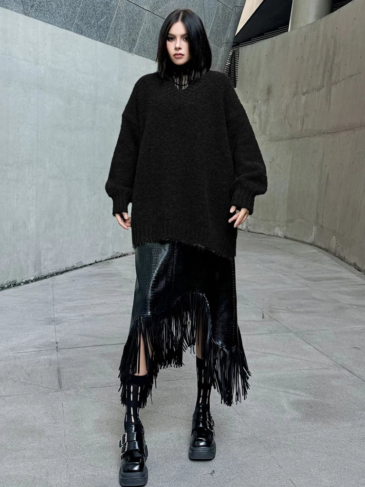 YERMORA Green Big Size Brief Casual Pullover For Women V-Neck Long Sleeve Loose New Sweater Fashion Tide Autumn Winter 2025