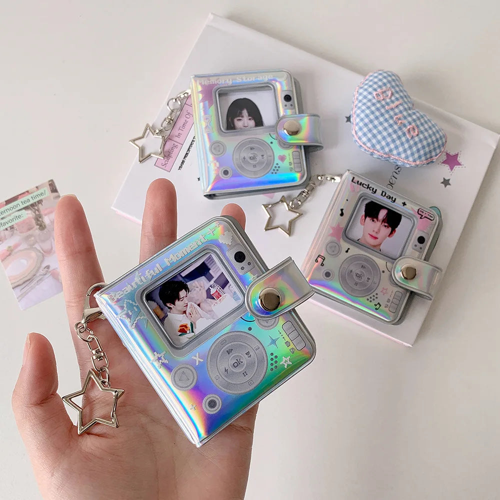 INS Fashion Sparkling 2-inch Photo Album Mini Cute Girl Idol Photo Storage Pendant Stars Card Book Keychain Photo Frame Student