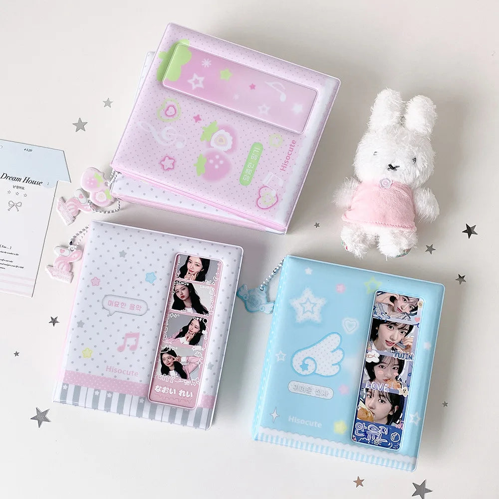 Kpop Korean Cartoon Strawberry Life 4 Grid Photo Card Holder Fashion Cute Girl Idol Photo Storage Card Album Polaroid Album Gift