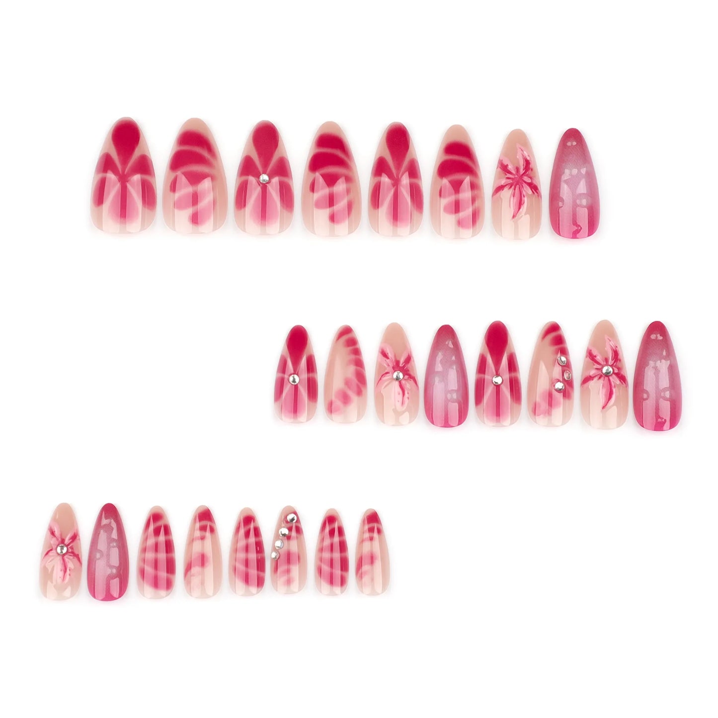 24Pcs Almond Press on Fake Nails Wearable Red Purple Blusher Halo Design False Nails Acrylic Full Over Simple Fashion Nail Tips