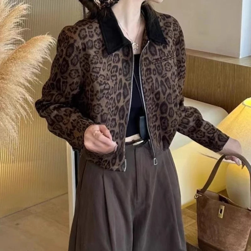Leopard Print Short Jacket Fashionable New Retro Versatile Small Casual Jacket Top