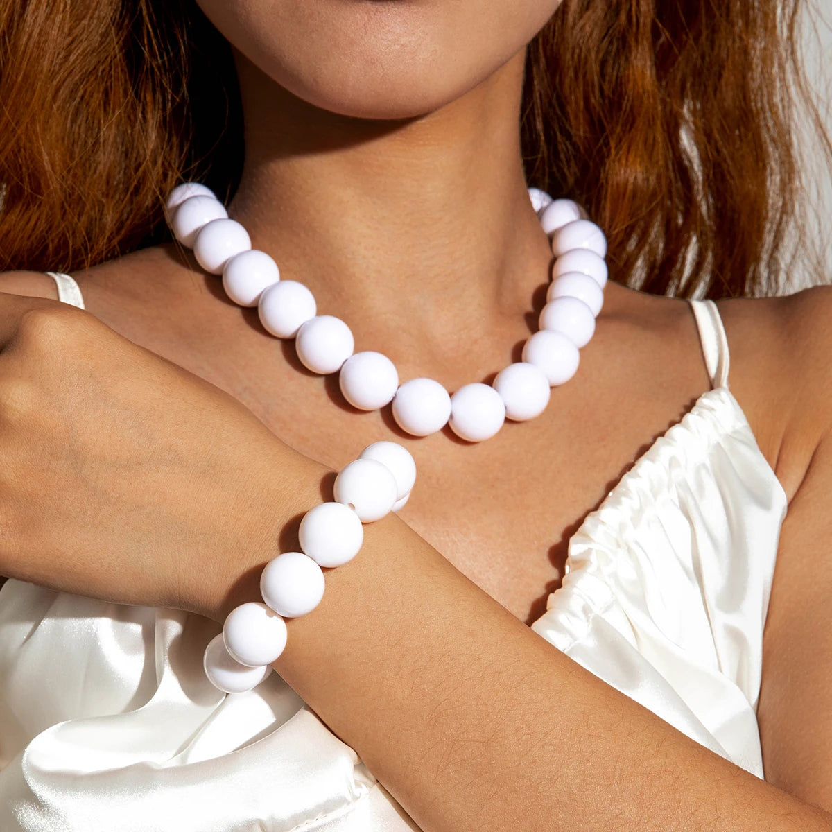 Docona Fashion Colorful Resin Big Beads Necklace Bracelet Set for Women Personality Originality Holiday Jewelry Accessories Gift