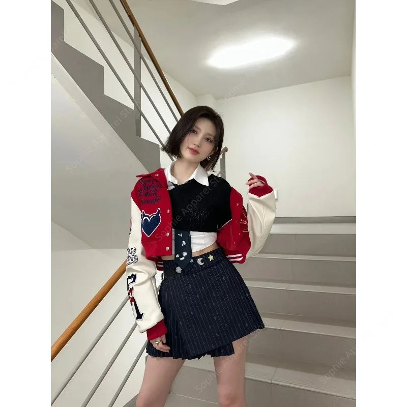 Korean Ive K-pop Stage Outfit Women Concert Outfits Hip-Hop Street Dancewear Performance Costume Baseball Jacket Loose