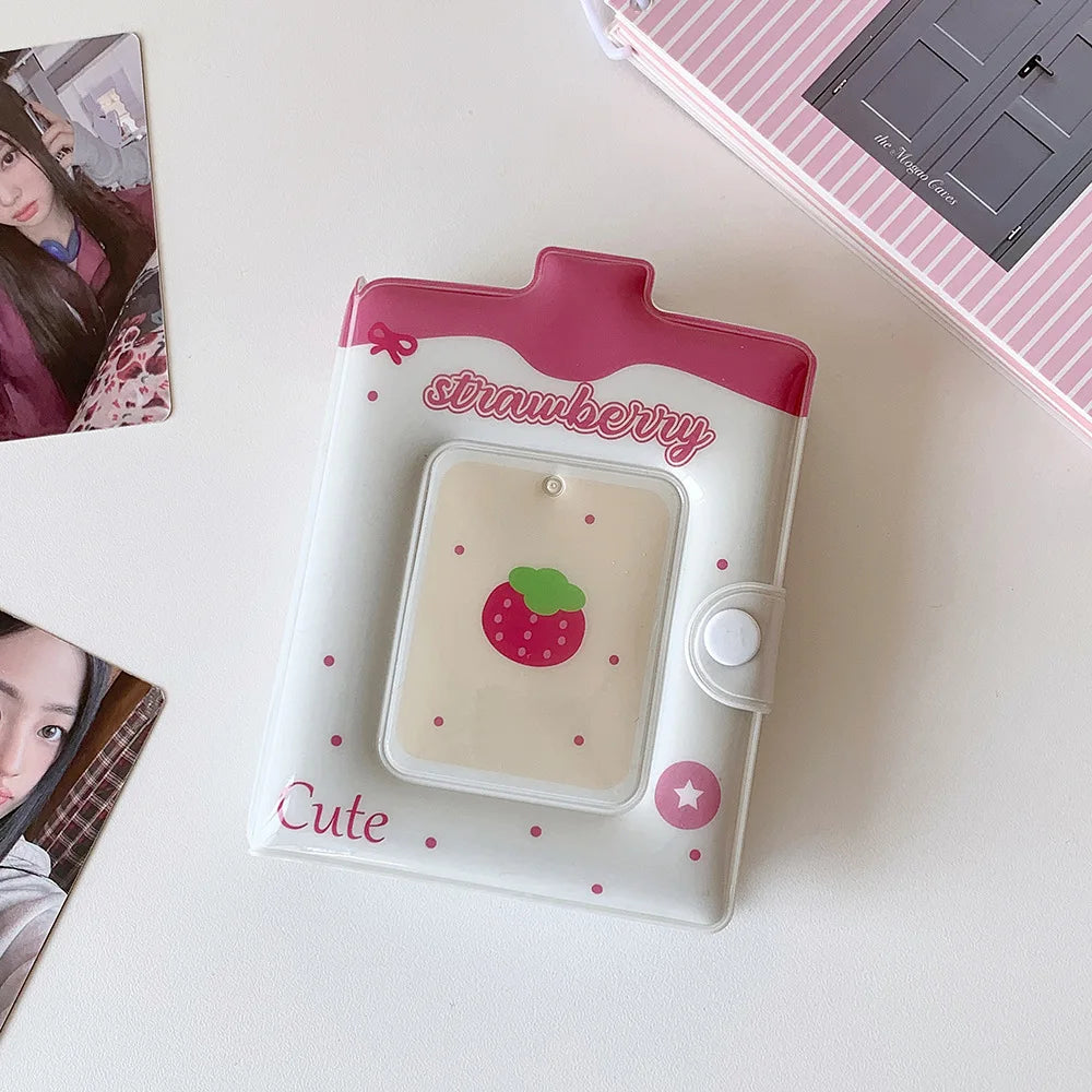 Kawaii Fashion Strawberry Cartoon 3-Inch Card Album Cute Girls Idol Photo Storage Display Card Holder Student Mini Card Bag Gift