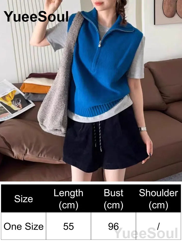 Blue Argyle Women's Vest Plaid Sleeveless Pullover Loose Knitted Sweater Vest 2026 New Autumn Y2K Casual Oversized Waistcoat