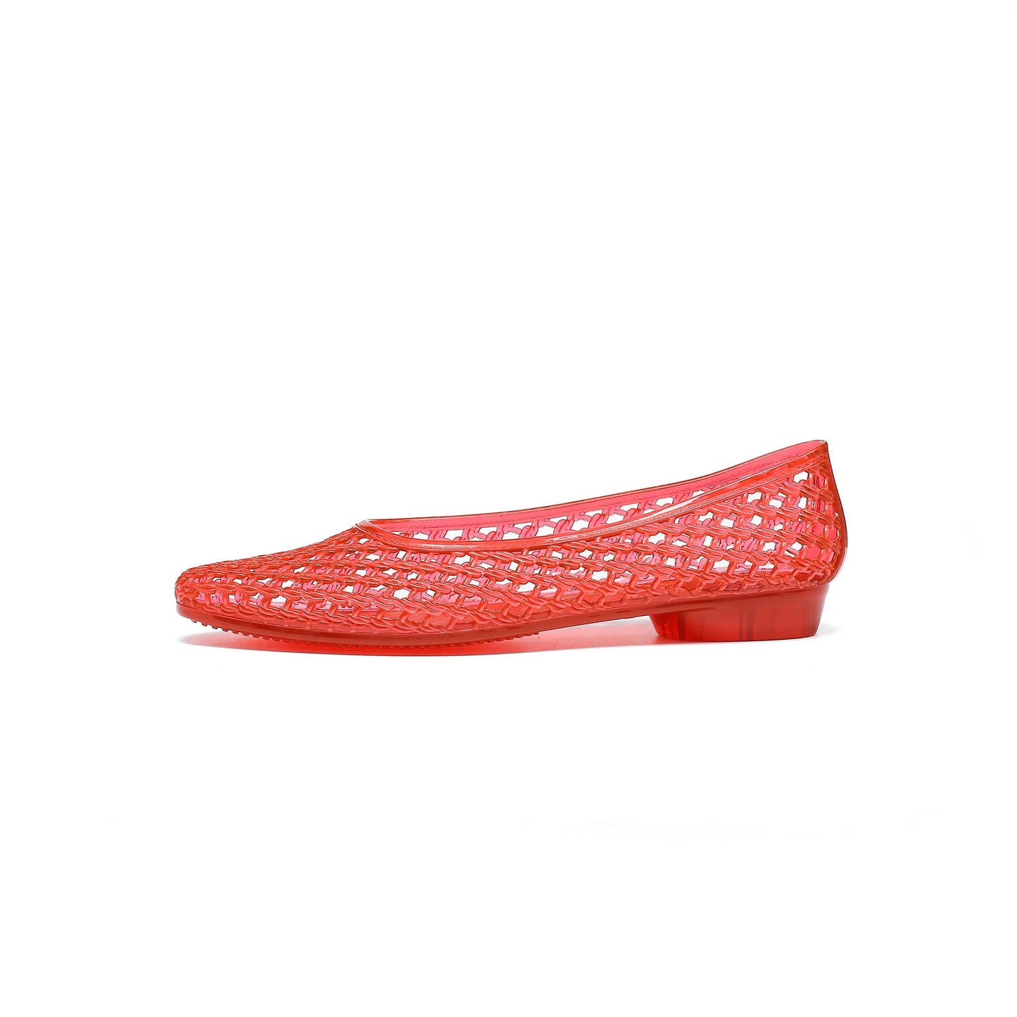 Transparent Crystal Shoes for Women Pointed Toe Hollow-out Flower Decoration DIY Hole Sandals Korean Jelly Shoes Casual Sandals