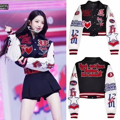 Korean Ive K-pop Stage Outfit Women Concert Outfits Hip-Hop Street Dancewear Performance Costume Baseball Jacket Loose