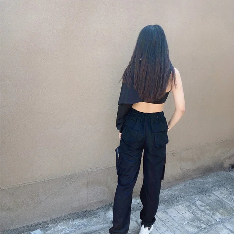 Kpop Korean Singer Black Cropped Vest Hoodies Dance Outfits Jazz Stage Costume Nightclub Women Group Hip-Hop Dance Costume 2025
