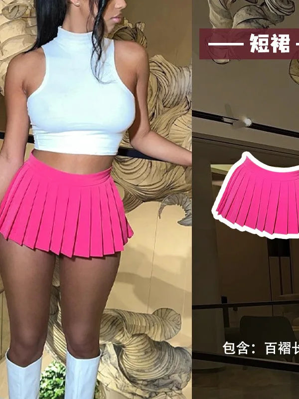 Pleated Long Skirt Sexy Pleated Ultra Short Skirt JK Sweet Fashion Korean Women Red Pink 2025 New Skirts Nightclub Girl P59N