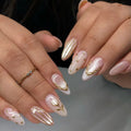 3D Flower Golden Foil Bow Rhinestone Medium-Long Press-On Nails
