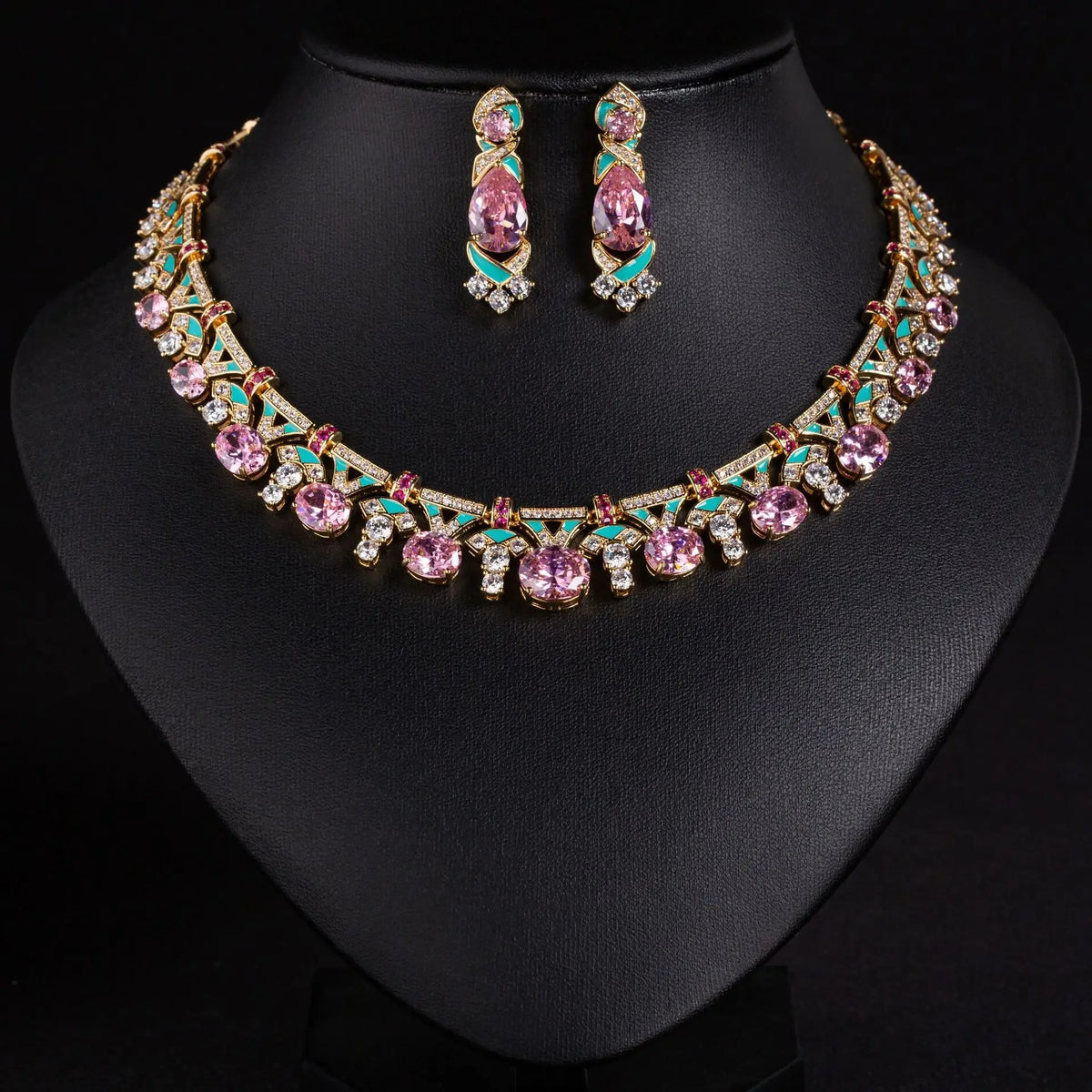 Oil Painting CZ Necklace & Earrings Jewelry Set | Inspired by Esra Bilgiç
