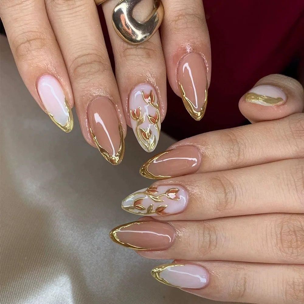 24Pcs Almond Press on Fake Nails Wearable Red Purple Blusher Halo Design False Nails Acrylic Full Over Simple Fashion Nail Tips