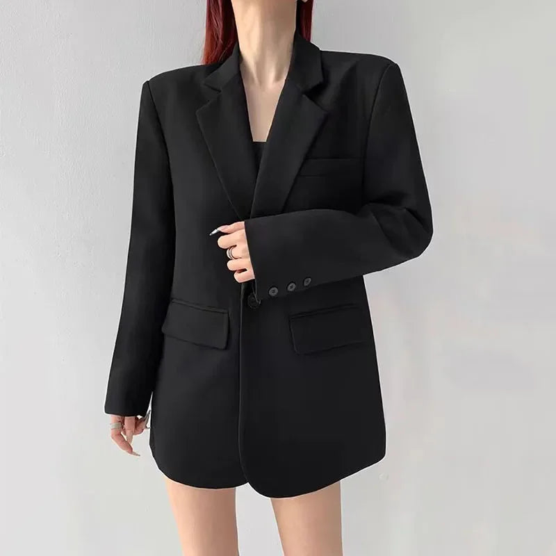 Lucyever Vintage Women's Blazer Fashion Streetwear Loose Long Sleeved Blazers All-Match Casual Single Button Office Lady Coat