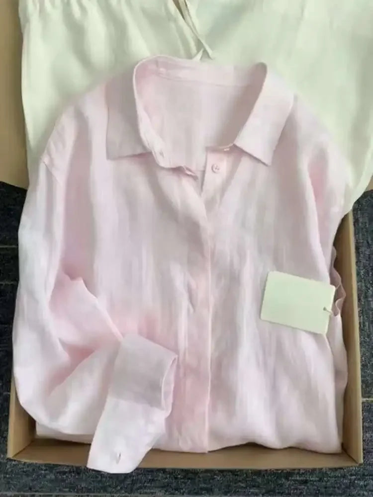 Loose Long Sleeve Linen Polo-Neck Shirt | Inspired by Pınar Deniz