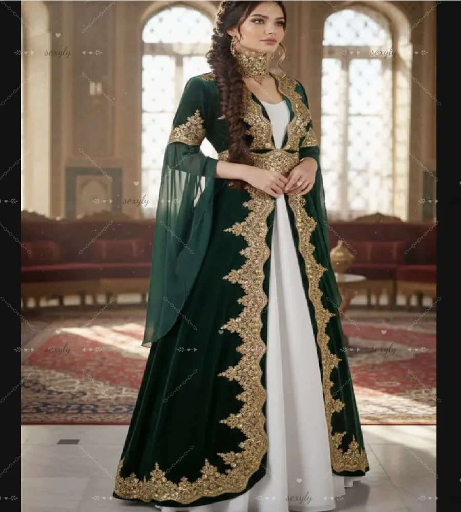 Historical Ottoman Caftan Evening Dress With Gold Lace Vintage Green Turkish Costume Prom Dress 2026 Abaya Formal Occasion Party