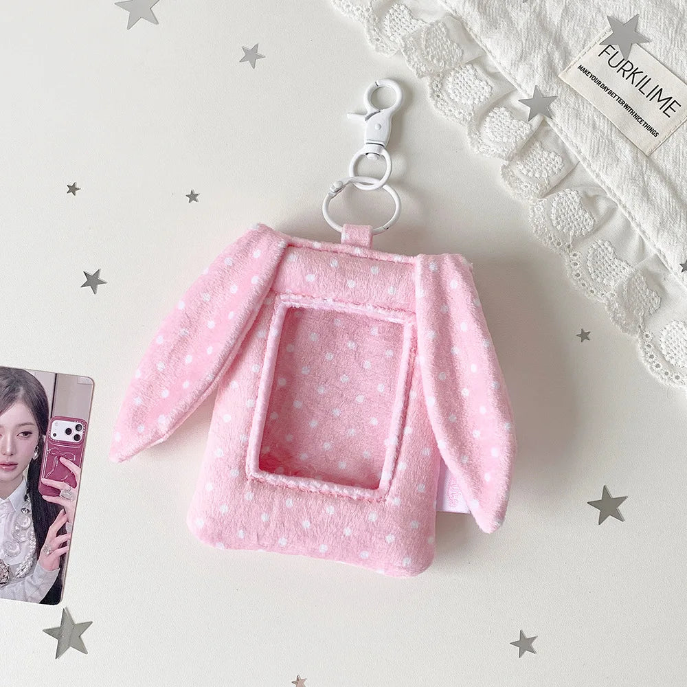 Cute Polka Dot Rabbit Ear 3 Inch Photocard Holder Keychain Korean Style Student Card Bag