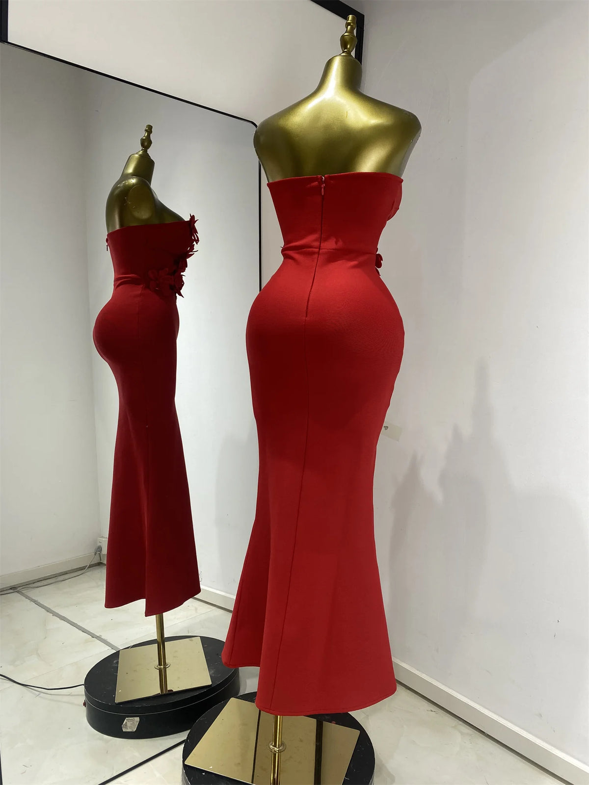 Strapless Deep V-Neck Floral Bodycon Long Mermaid Bandage Gala Dress | Inspired by Beren Saat