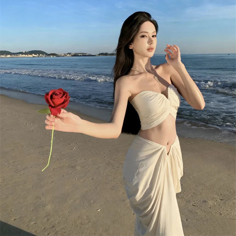 Desert Travel Vacation Suit Long Dress Sexy Pure Desire Tube Top Hip Skirt Island Wear Beach Skirt