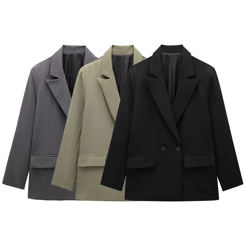 Double Breasted Notched Collar Loose Blazer with Pockets | Inspired by Neslihan Atagül