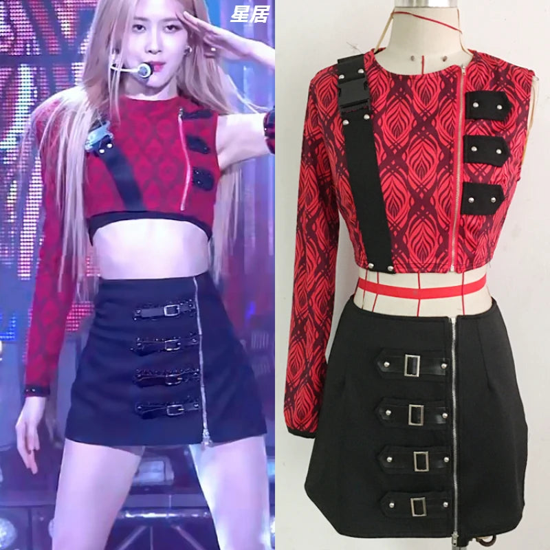 Kpop Women Group Costume Slim Vest Crop Top Sling Dress Short Skirt Sexy Jazz Dance Performance Clothes Y2k Concert Stage Outfit