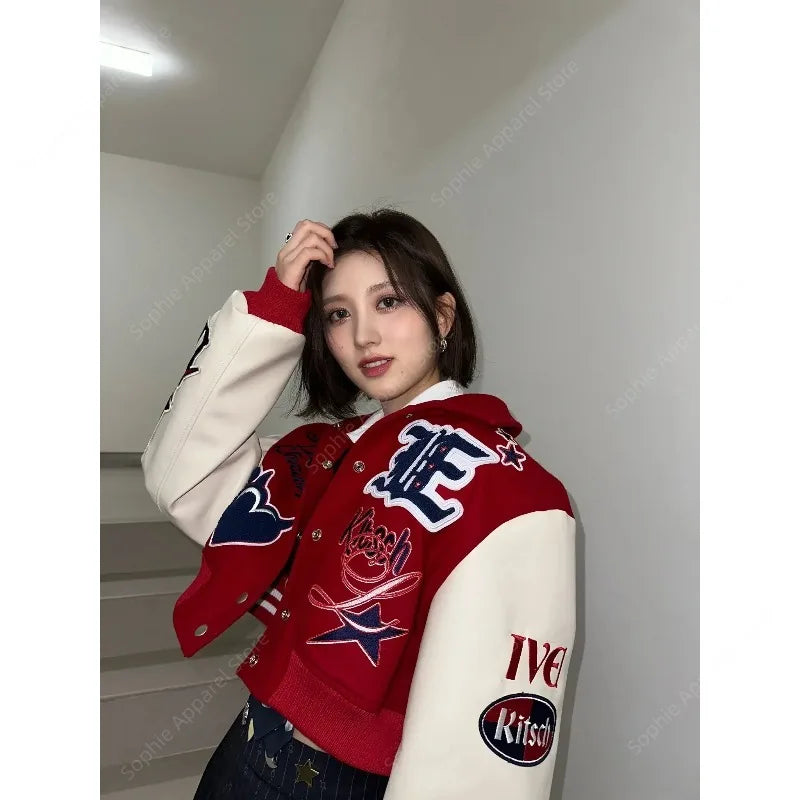 Korean Ive K-pop Stage Outfit Women Concert Outfits Hip-Hop Street Dancewear Performance Costume Baseball Jacket Loose