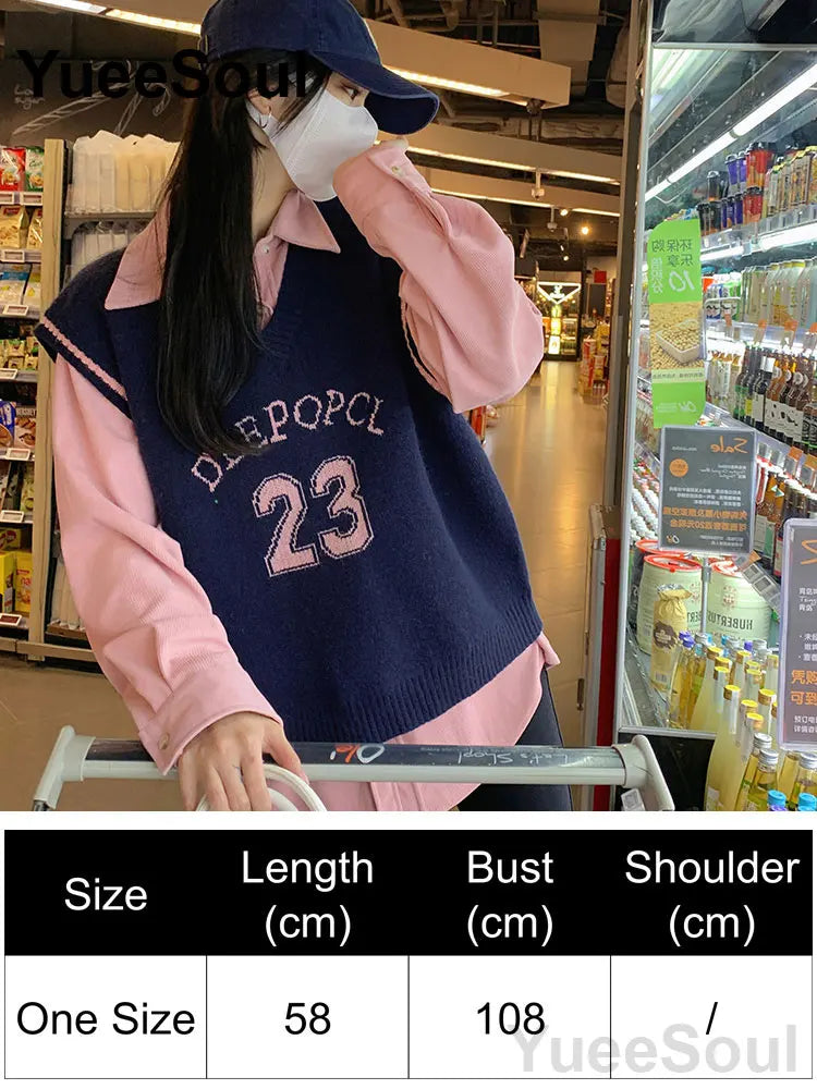 Blue Argyle Women's Vest Plaid Sleeveless Pullover Loose Knitted Sweater Vest 2026 New Autumn Y2K Casual Oversized Waistcoat