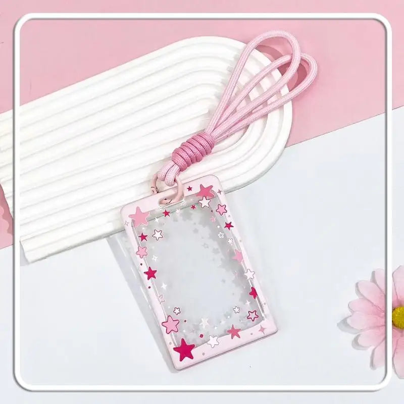 Star Sliding Cover Card Holder Transparent Portable ID Protector Kpop Photocard Case Student School Card Bus Card Holder