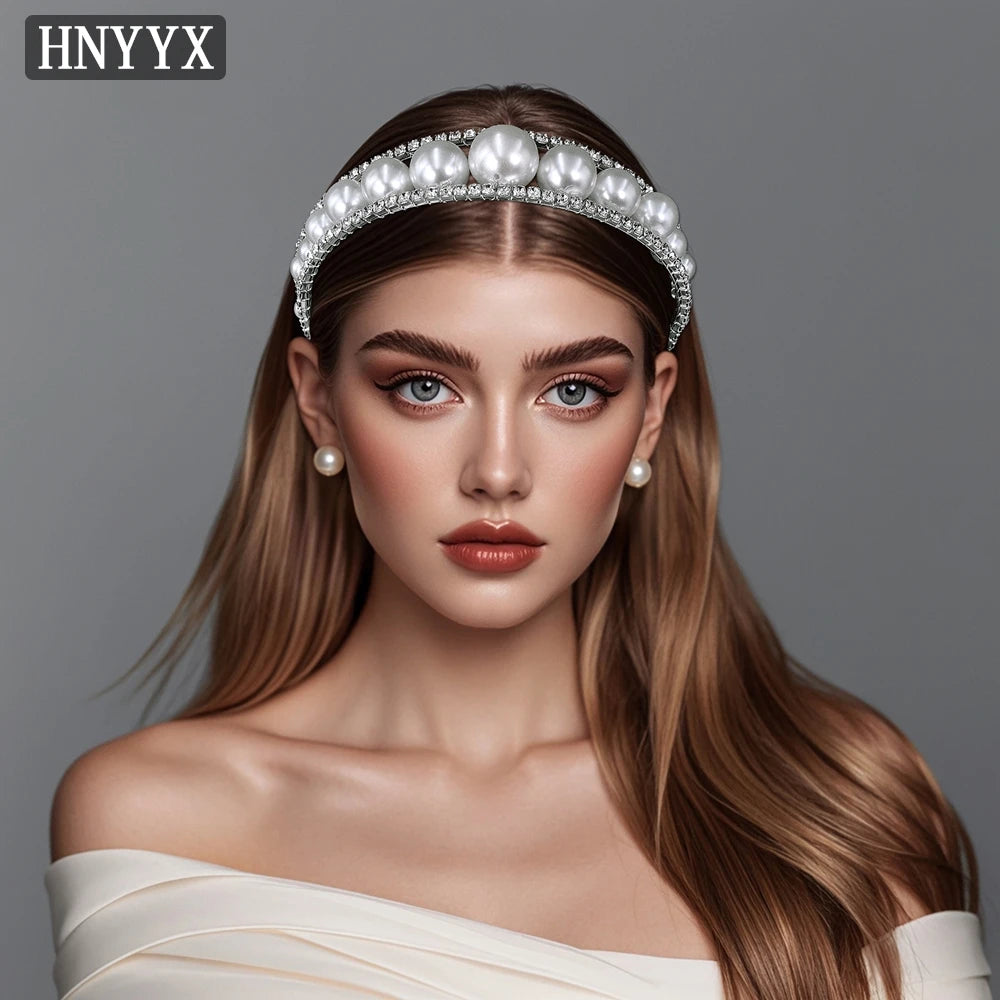 HNYYX Luxury Wedding Headband Full Pearl Hair Accessories Fashion Girls' Hairbands Women Bridal Headwear Jewelry Headpiece A263