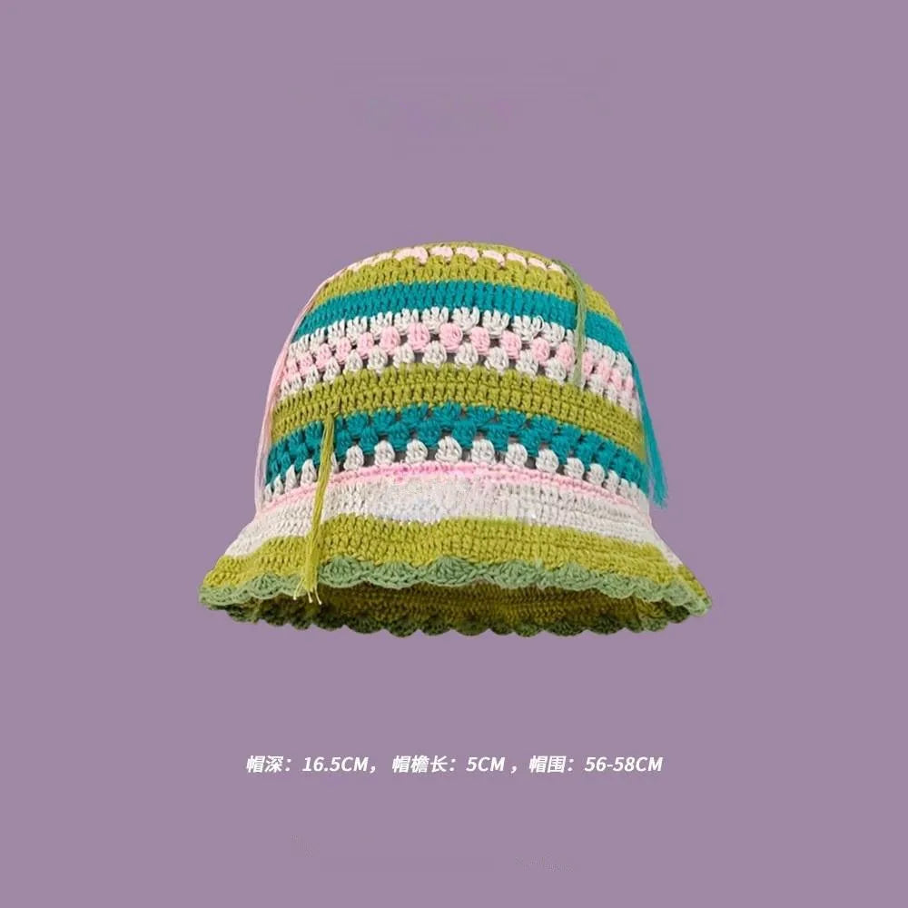 2023 Autumn New Crochet Korean Handmade Bucket Hat Women Weaving Knitted Hat  Fashion Flowers Autumn Winter Beanies Basin Cap