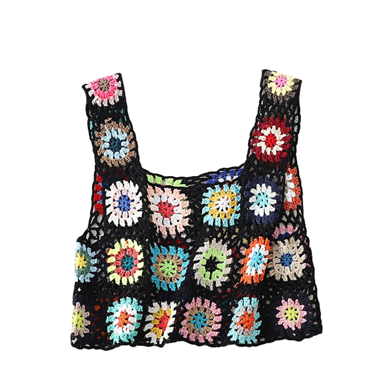 Lamuusaa Crochet Crop Top y2k Women Floral Embroidery Hollow Out Sleeveless Knitted Tanks Vest 2000s Clothes Summer Beachwear