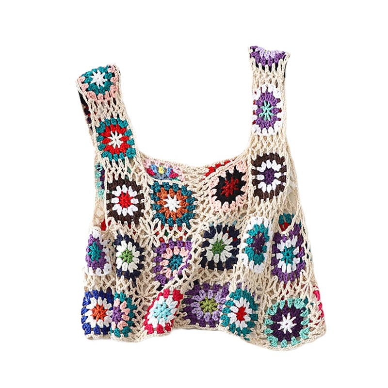 Lamuusaa Crochet Crop Top y2k Women Floral Embroidery Hollow Out Sleeveless Knitted Tanks Vest 2000s Clothes Summer Beachwear