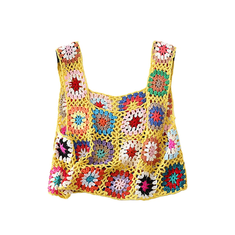 Lamuusaa Crochet Crop Top y2k Women Floral Embroidery Hollow Out Sleeveless Knitted Tanks Vest 2000s Clothes Summer Beachwear