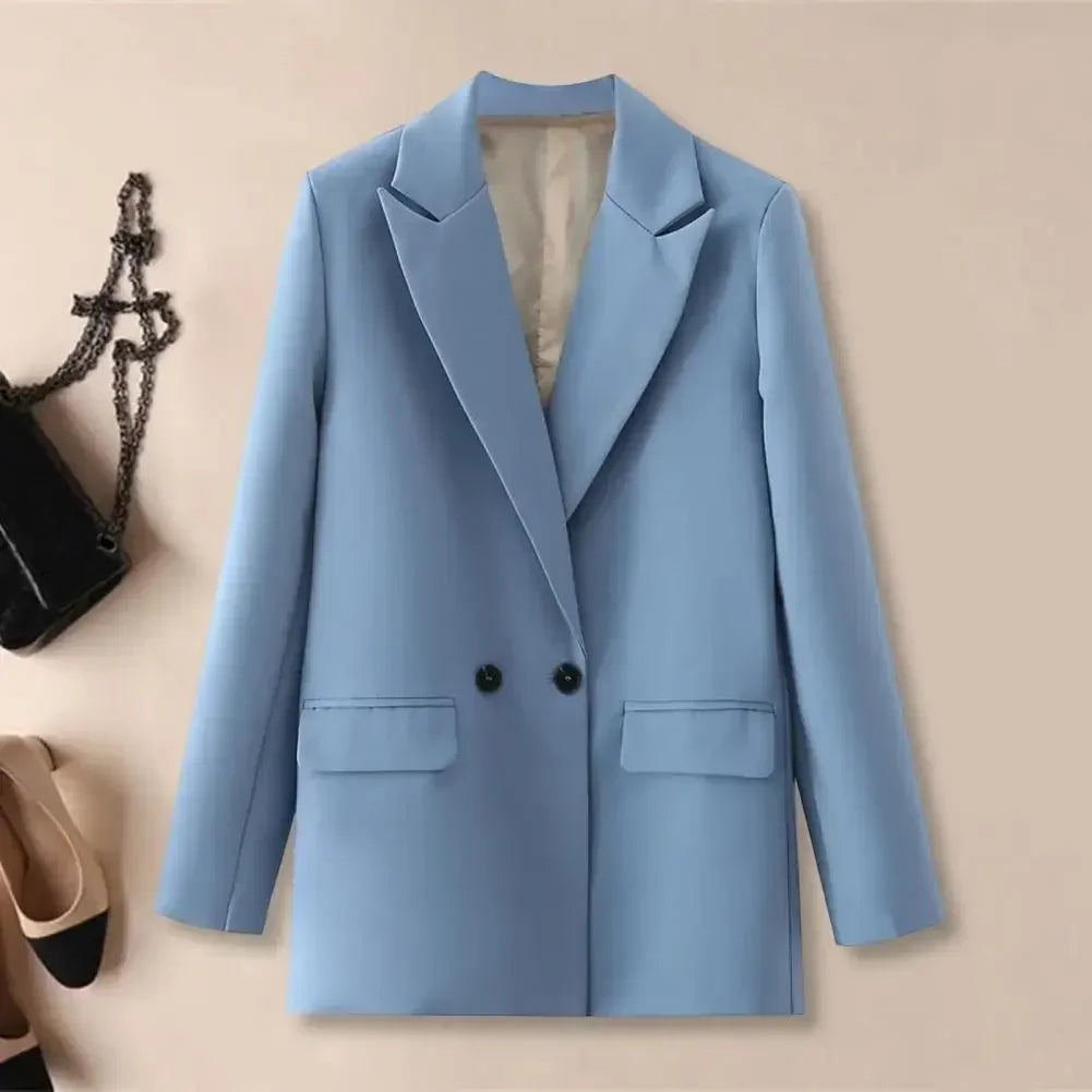 Women Suit Coat Elegant Women's Spring Suit Coat with Lapel Design Long Sleeve Flap Pockets Double Breasted Closure for Business