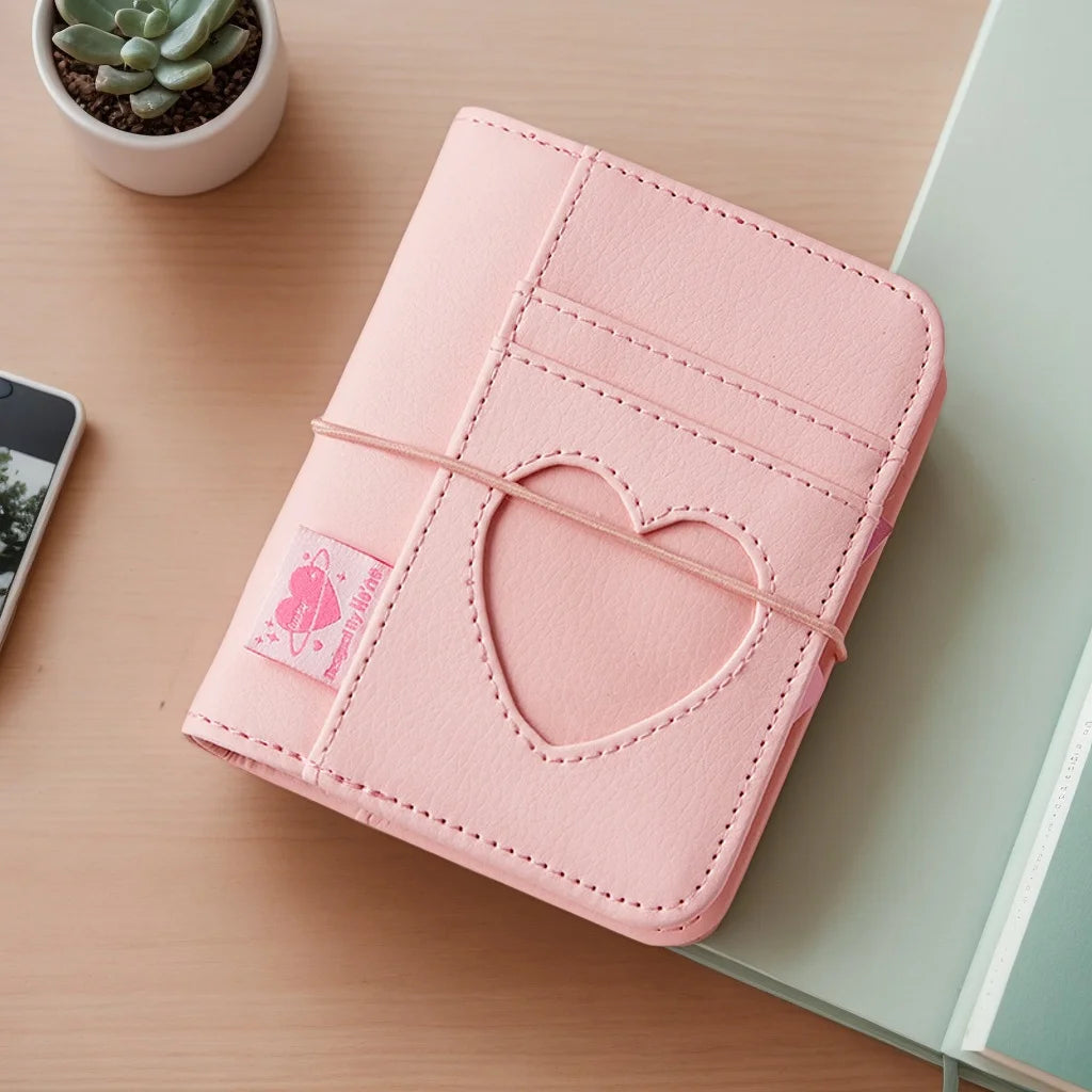 M5 Korean Pink Heart Ring Binder Detachable Portable Travel Journal for KPOP Idol Cute Small Album with Strap Diary Scrapbook