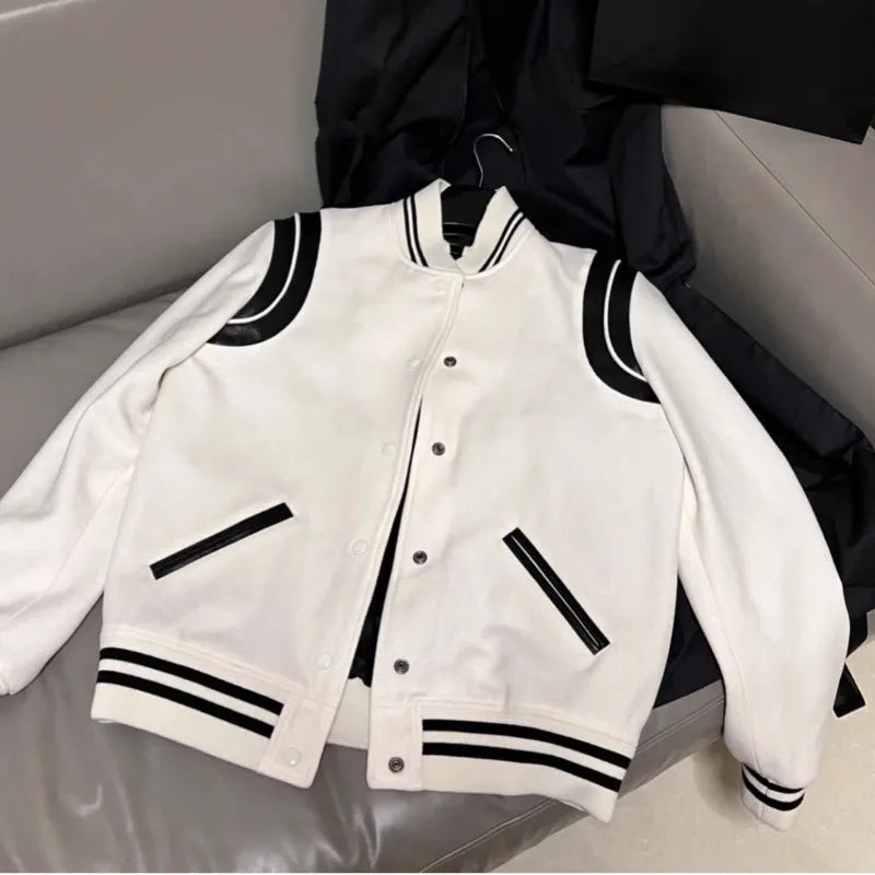 Gmiixder Hip Hop Woolen Baseball Uniform Jacket Male Female Preppy High Street Bomber Jacket Korean Streetwear Button Up Coat